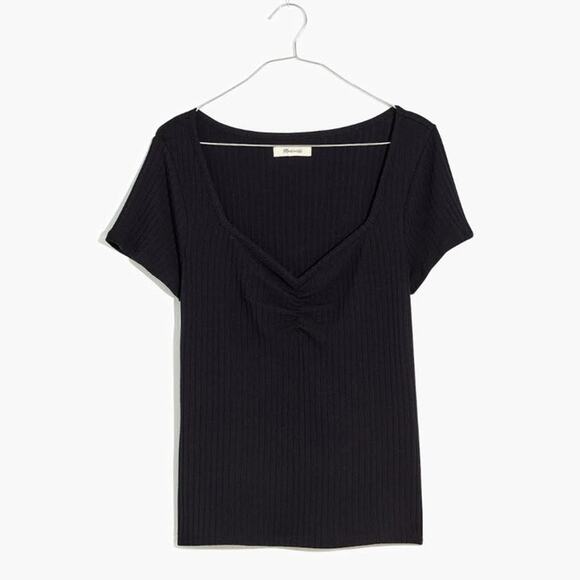 NWT Madewell Ribbed Sweetheart Tee Black Basic Minimalist S - Picture 4 of 9